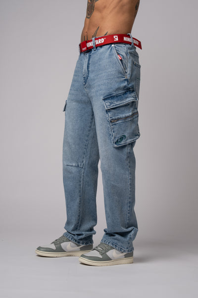 Race Wide Cargo Pants washed blue