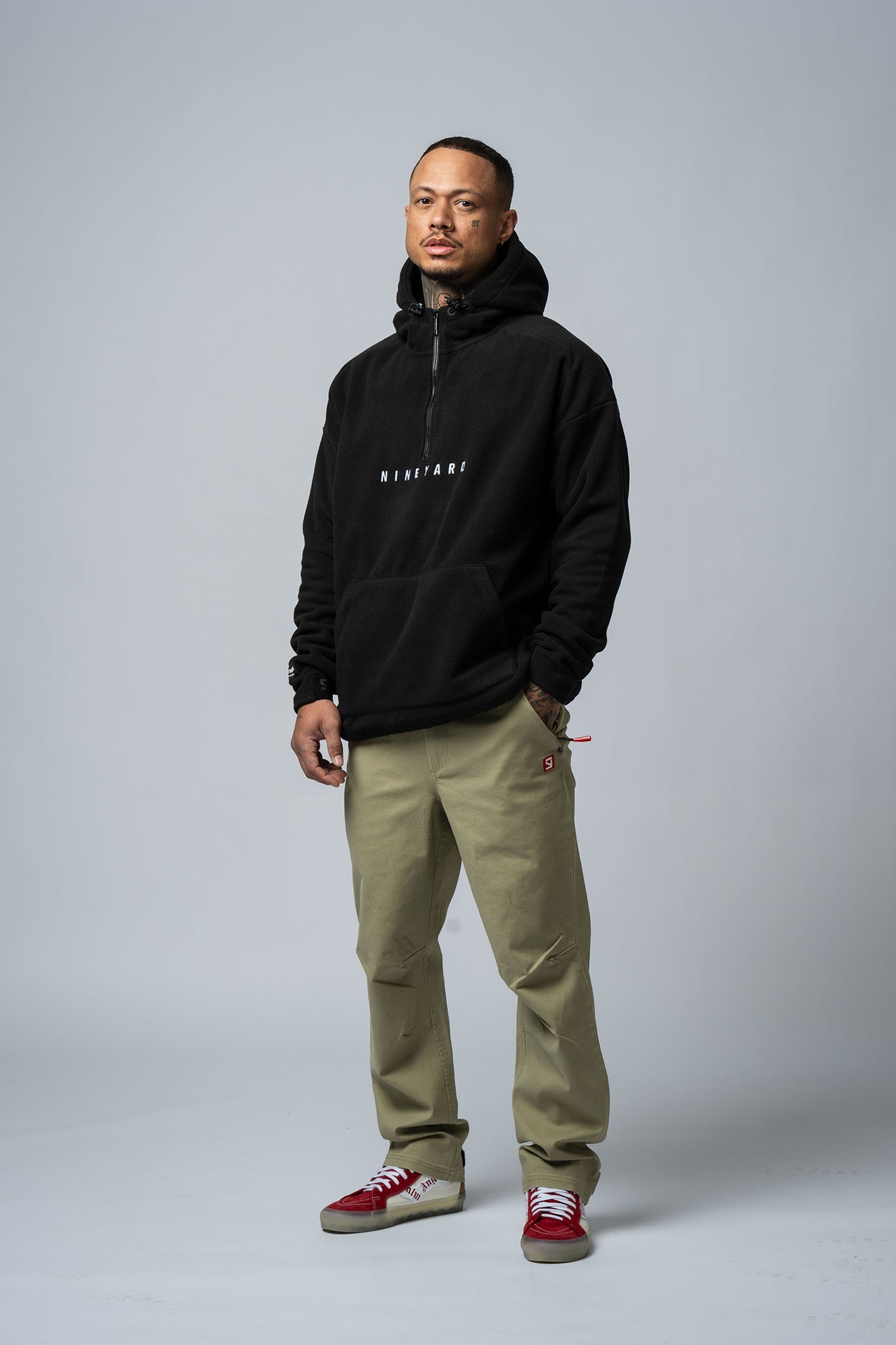 Polar Fleece Oversize Half-Zip Hoodie "Black"