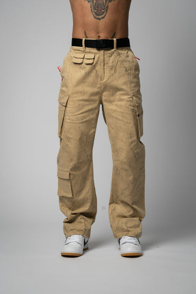 Desert Wide Cargo Pants  with allover print beige