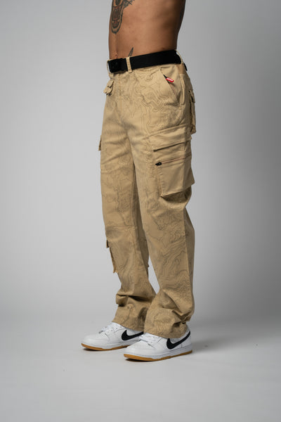 Desert Wide Cargo Pants  with allover print beige