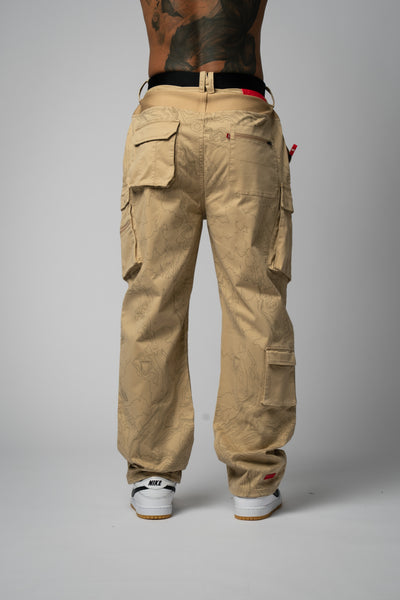 Desert Wide Cargo Pants  with allover print beige