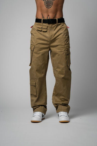 Desert Wide Cargo Pants with allover print dark sand